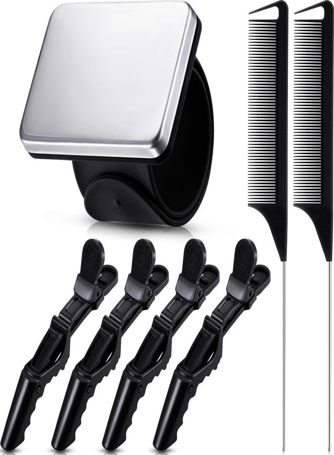 Nuenen 7 Pieces Hair Braiding Tools Magnetic Pin Wristband and 2 Pieces Stainless Steel Pintail Rat Tail Comb with 4 Wide Teeth Alligator Sectioning Hair Clip for Braid Tool Braid Maker(Black) - Image 1